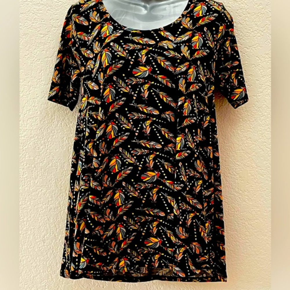 LulaRoe Black Dress Feather Print‎ Stretchy Comfortable!  XXS